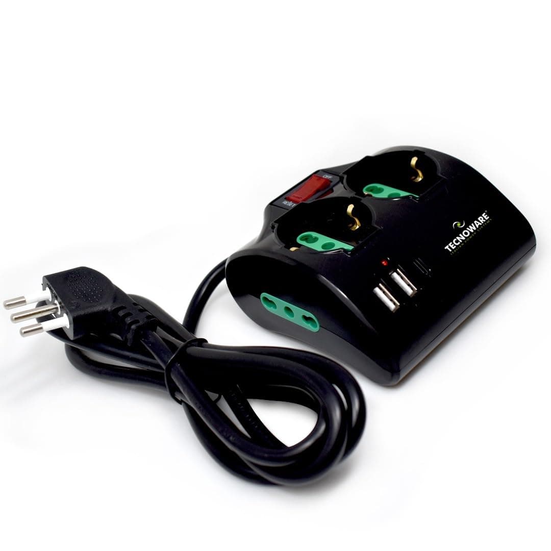 Tecnoware Power Systems Mehrfachsteckdose Power Cleaner 4, Italien-Eingang, 2 Italien/Schuko-Ausgänge, 2 Italien-Ausgänge 10/16A, 2 USB-A-Ports, 1 USB-C-Port, PD, QC, für Tischnutzung konzipiert