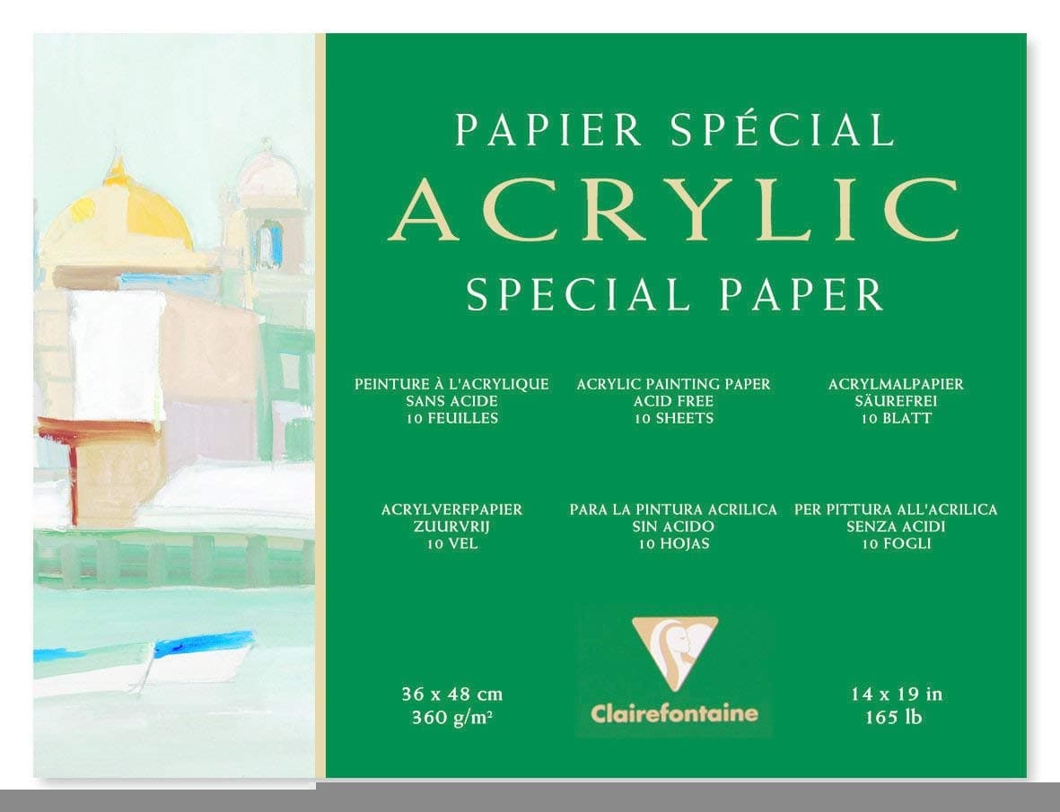 Clairefontaine 96498C - Block Acrylpapier, 4-seitig verleimt, 36x48cm, 10 Blatt, 360g, Weiß, 1 Stück