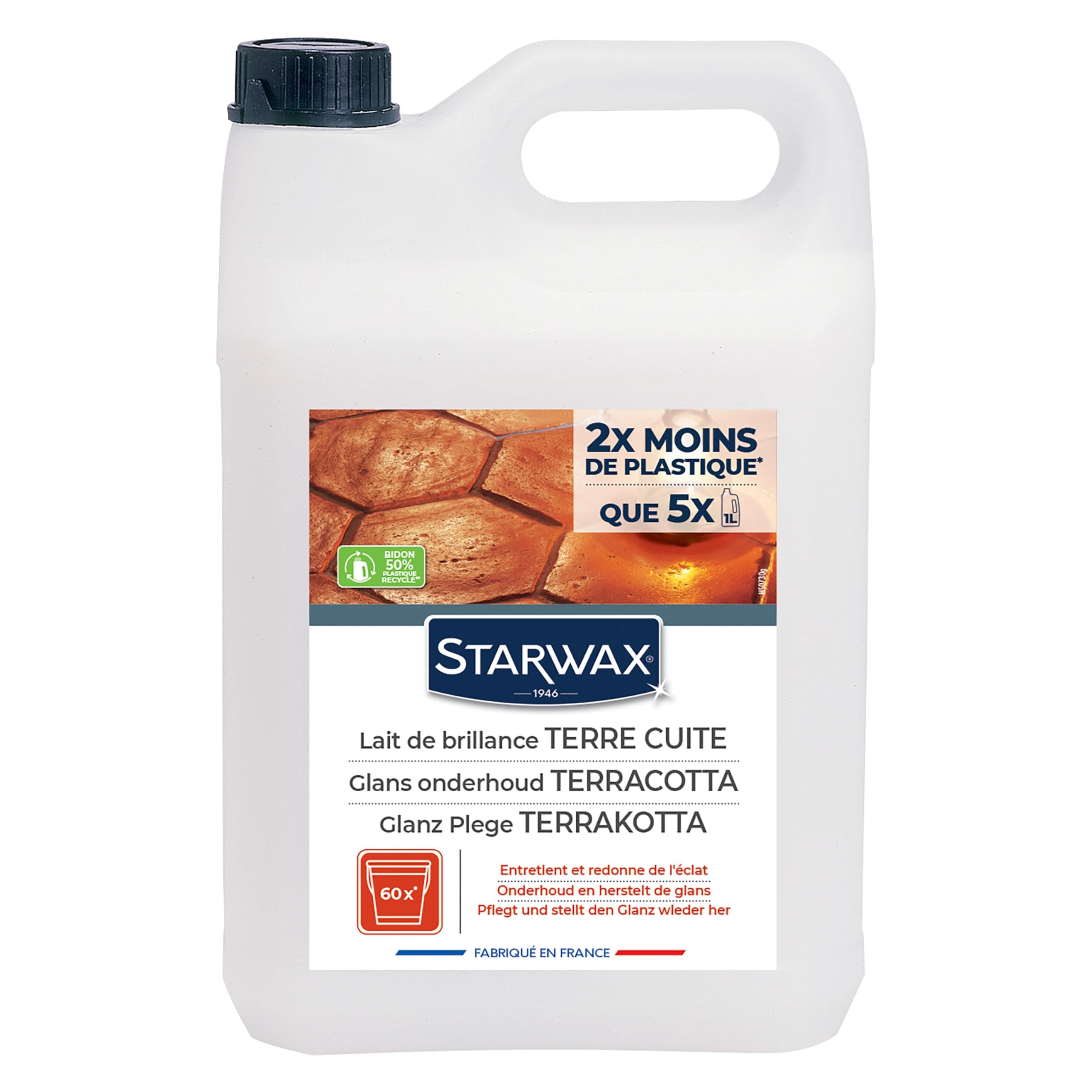 STARWAX - Glanzpflegemilch für Tomette-Fliesen und Terracotta - Schützt und gibt Glanz - Kein Nachspülen - Rutschfest - - 5 l - Bis zu 60 Reinigungen