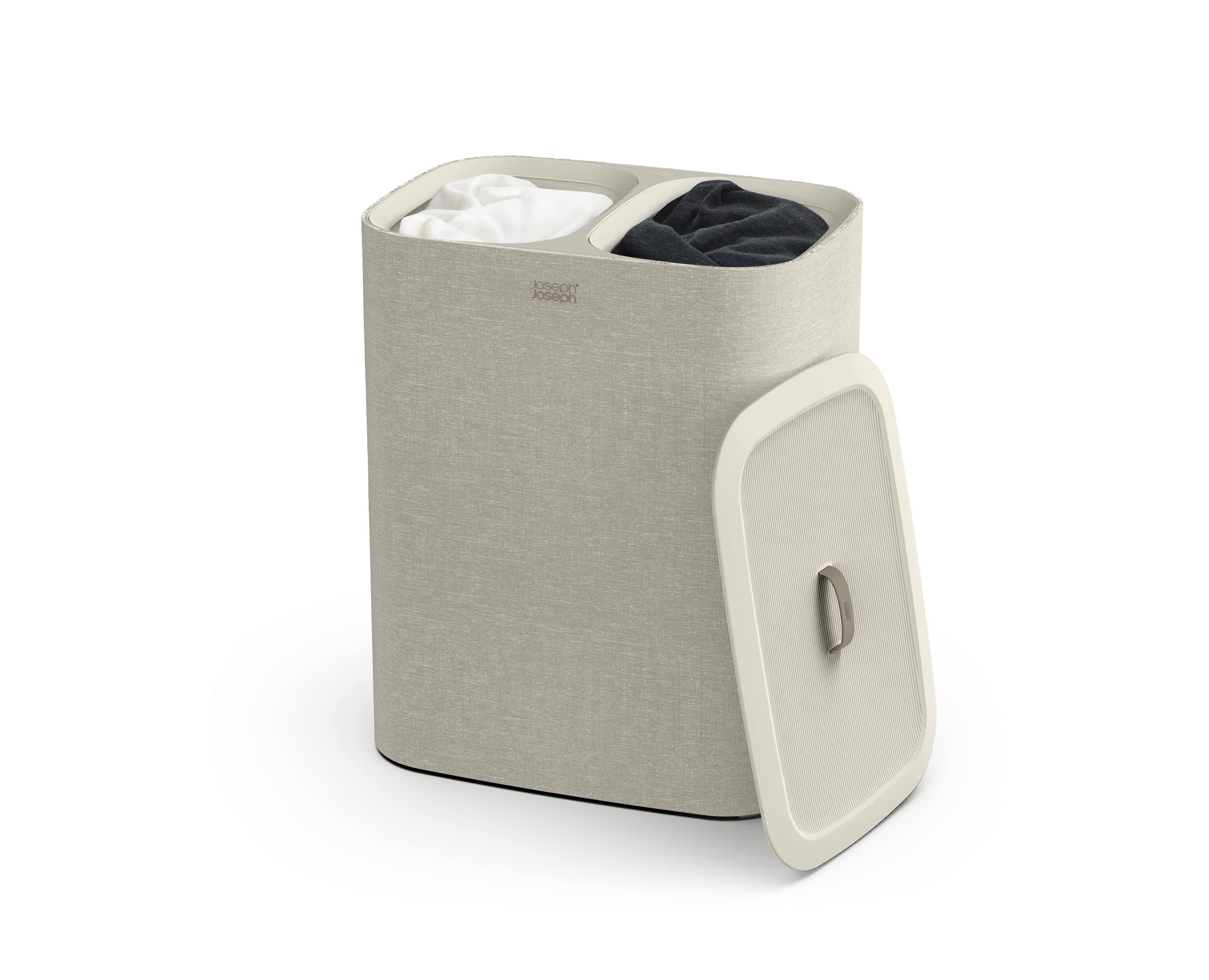 Joseph Joseph Tota 90-Liter-Wäschesortierkorb mit Deckel, 2 herausnehmbare Wäschesäcke mit Griffen, Ecru Beige
