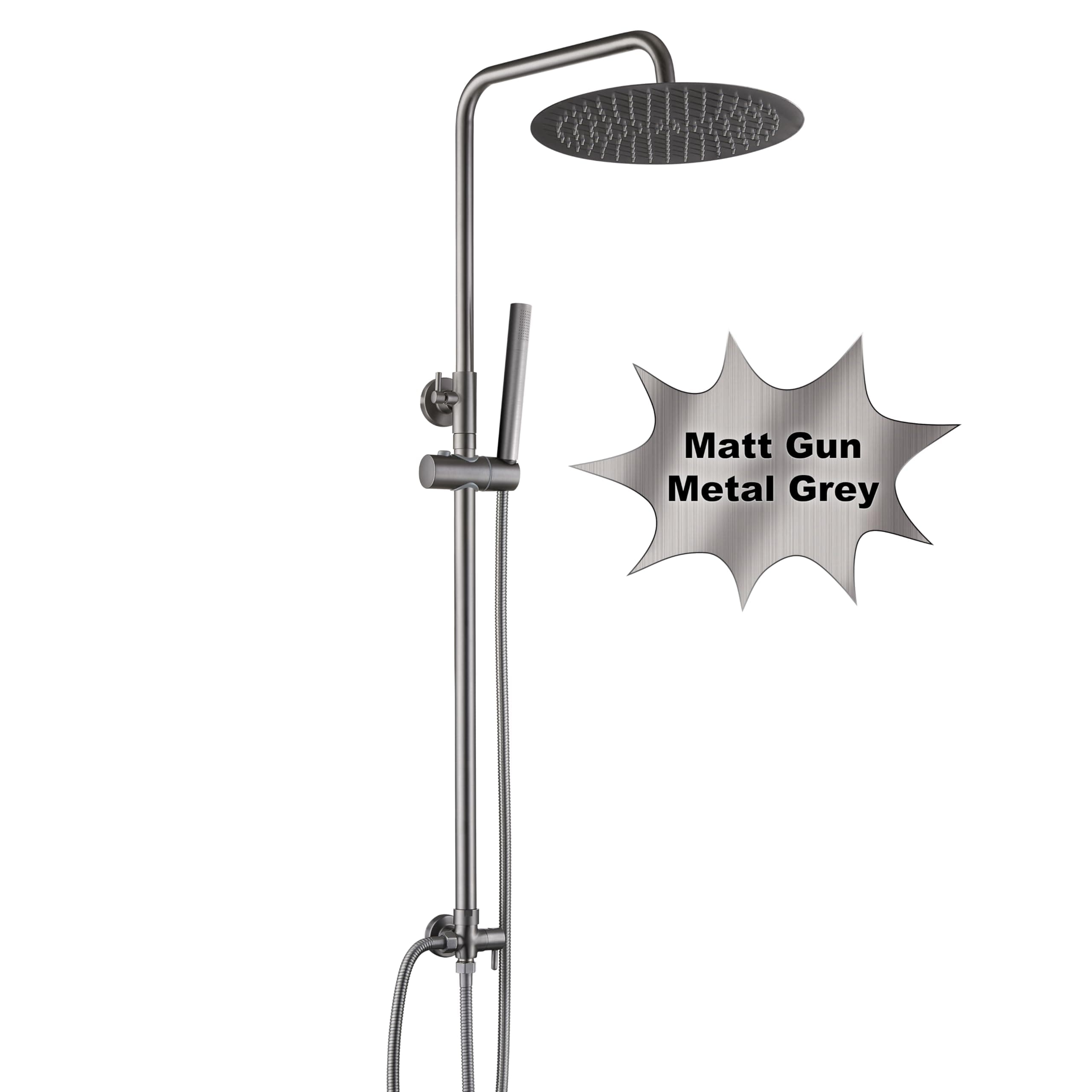 Görbach Edelstahl Duschset ohne Armatur, Regendusche Duschsystem mit Duschkopf, Duschstange, Duschschlauch, Kopfbrause D30cm Gunmetal Grau